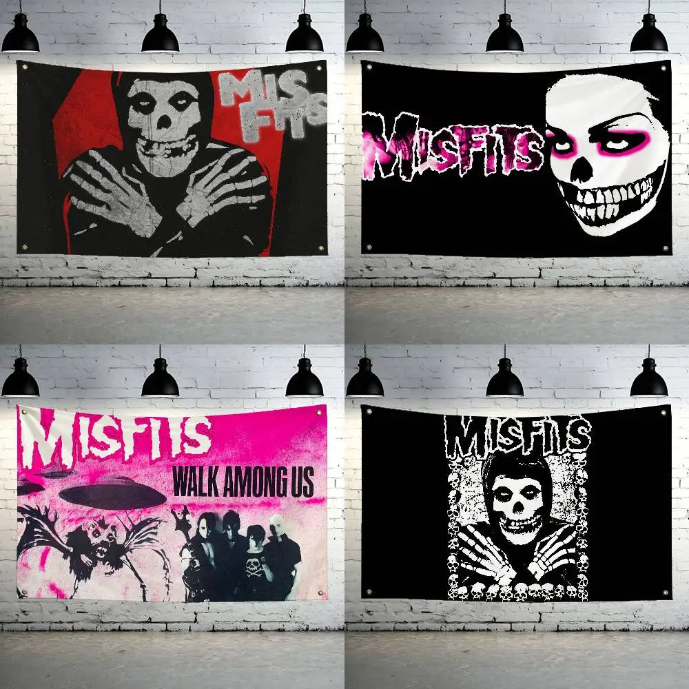 M-Misfits Rock Band Flag Banners Garage Car Tapestry Flag Garage Outdoor Decor Bedroom