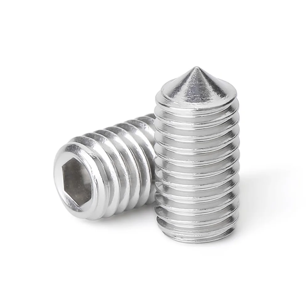 10-200pcs M3 M4 M5 M6 M8 Cone Point Grub Hex Set Screws 304 Stainless Steel Hex Hexagon Socket Set Screw Cone Point Grub Screws