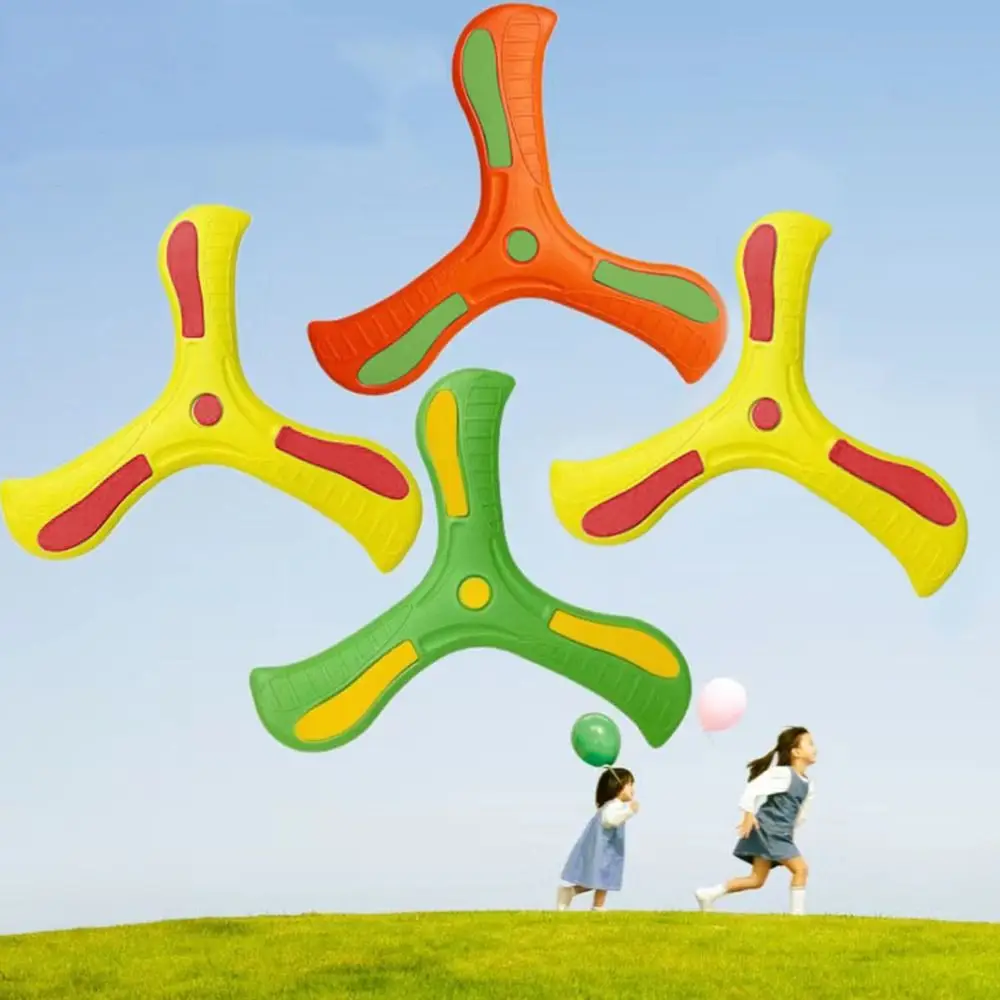 Crianças de plástico boomerang macio interativo três folhas cruz disco voador crianças brinquedo esportes spinner três lâminas adultos-crianças
