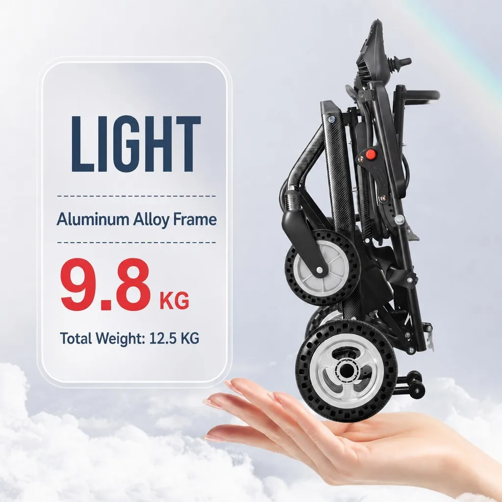 Large Curved Breathable Mesh Seat Aluminium Alloy Lithium Battery Portable Lightweight Folding Power Electric Wheelchair