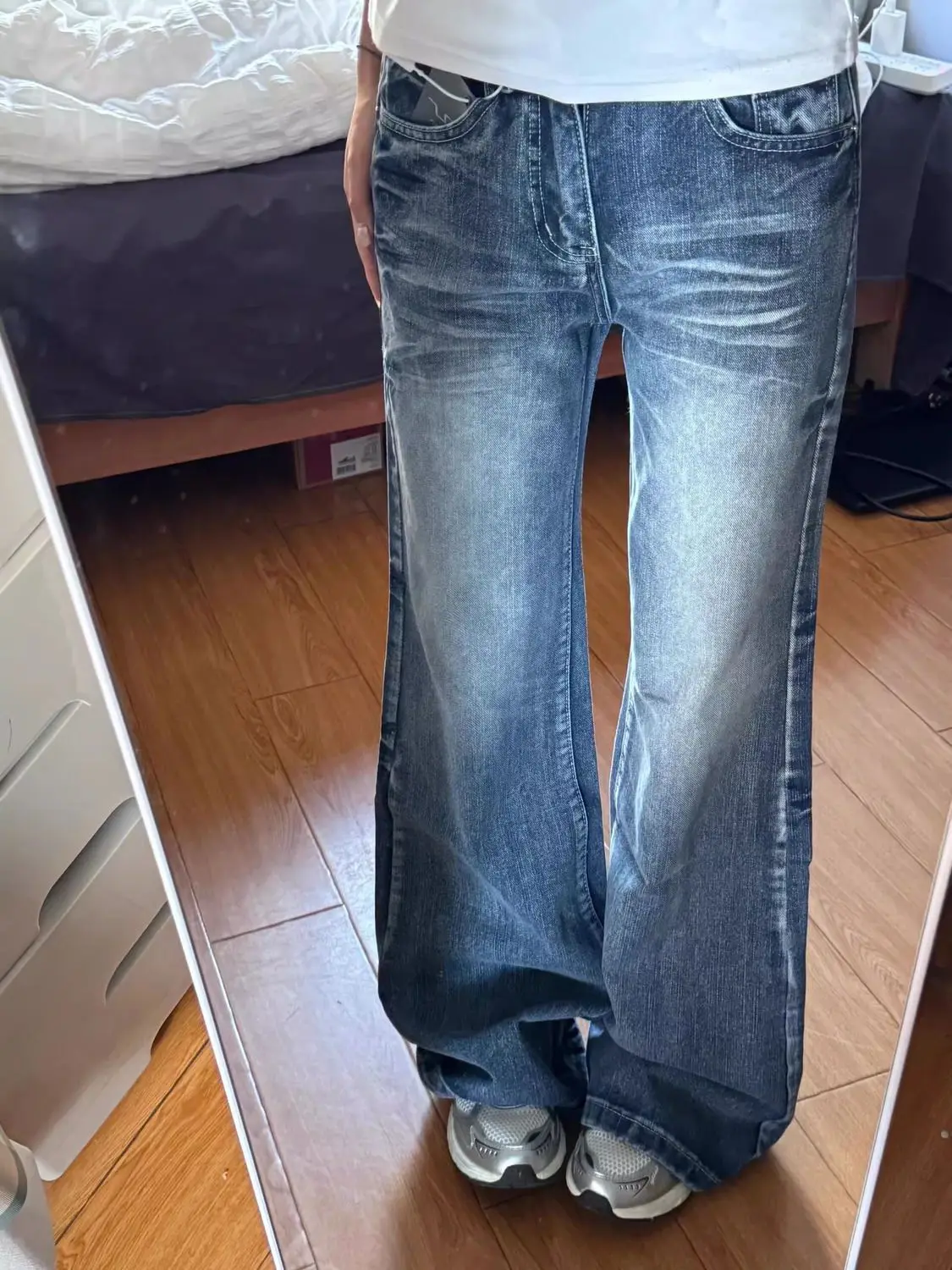 أنيقة الأمريكية عالية الخصر متوهج الجينز النساء الشتاء خمر غسلها فضفاضة تناسب مستقيم الساق السراويل التخسيس مريحة الدنيم