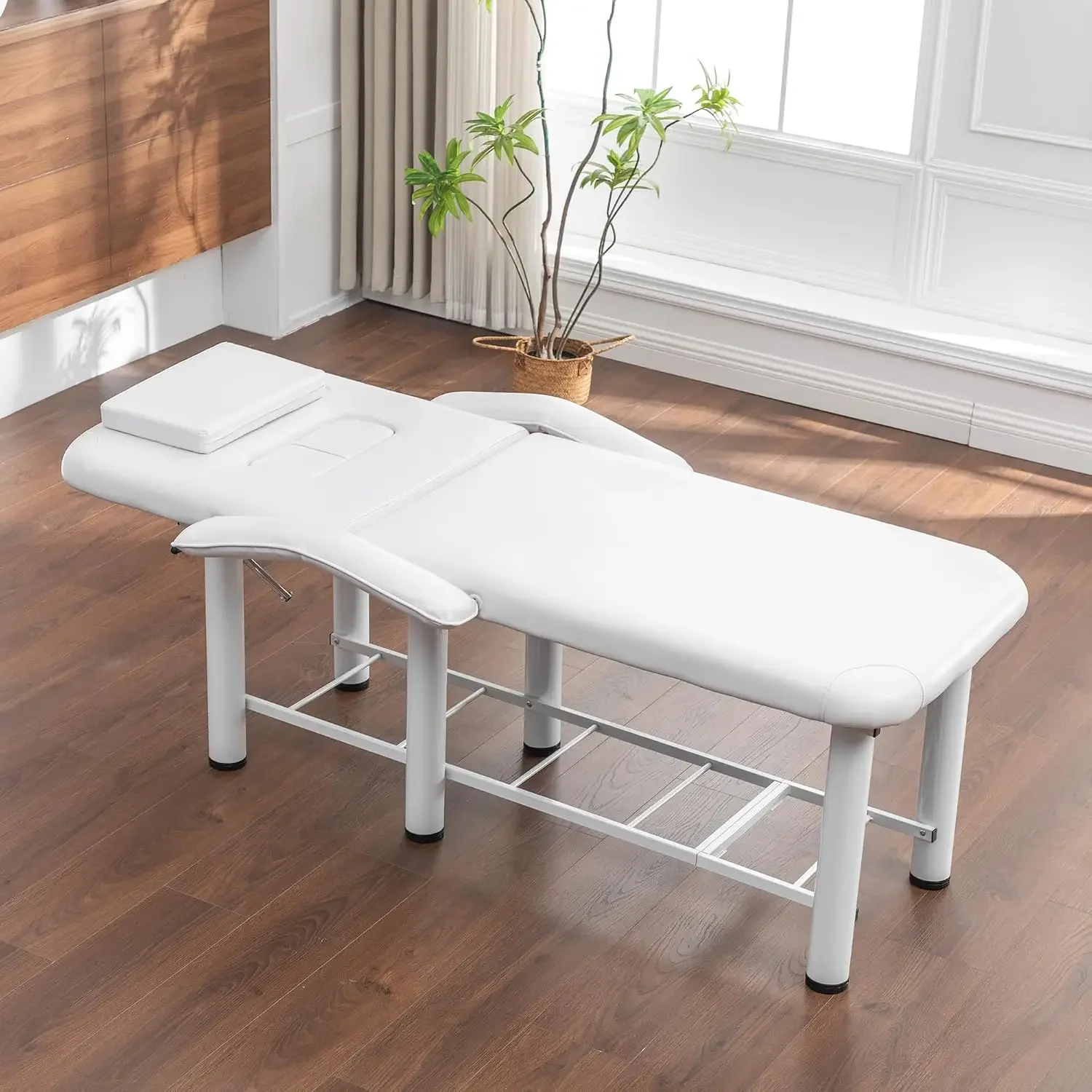 Professional Massage Salon Bed 73.6 Inch with Handrail, Stationary Physical Therapy Treatment Table with Removable Headrest & Ch