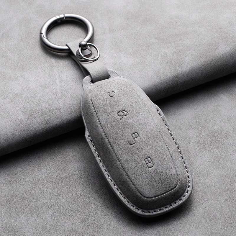 

Leather Car Key Case Cover for DENZA D9 2022 for Denza D9 DM-i 2022 2023 Auto Key Fob Shell Car Styling Keychain Accessories