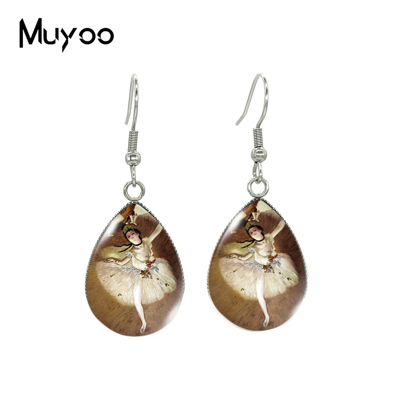 2023 New Edgar Degas Oil Painting Tear drop Earring Ballerinas Fish hook Earrings Glass Cabochon Jewelry Handmade Items