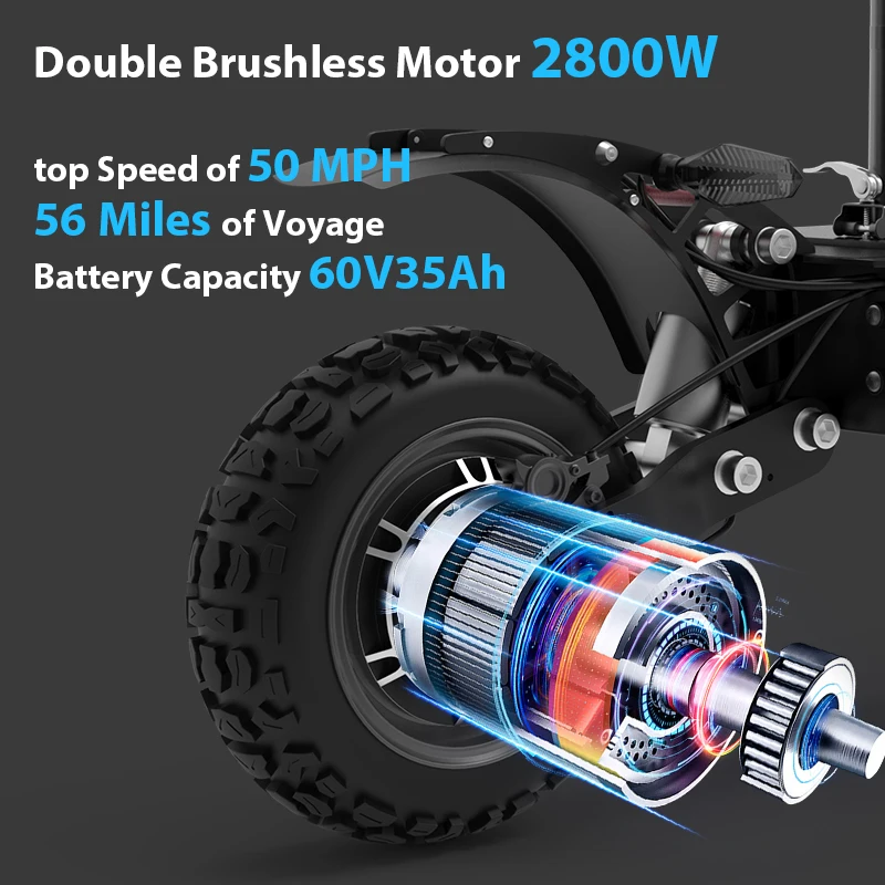 High Power Electric Scooter Dual-Drive 5600W Motors Up To 50 MPH 11 Inch Tubeless Off Road Tires  With Detachable Seat