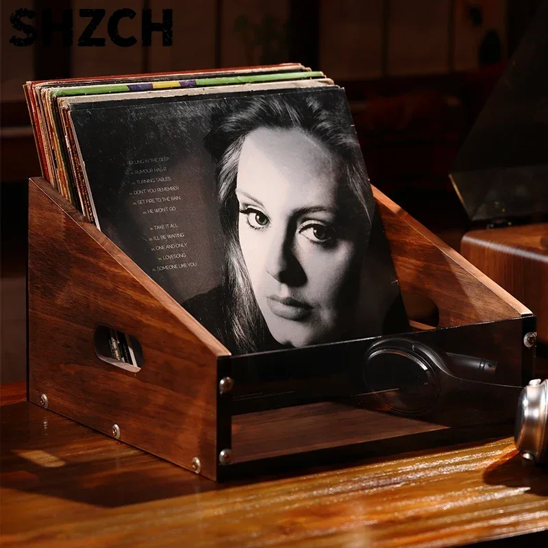 Massivholz Schwarzes Vinyl-Plattenregal CD-Aufbewahrungsbox 12 Zoll Große Kapazität Disc-Box Einfacher und Retro LP-Ständer