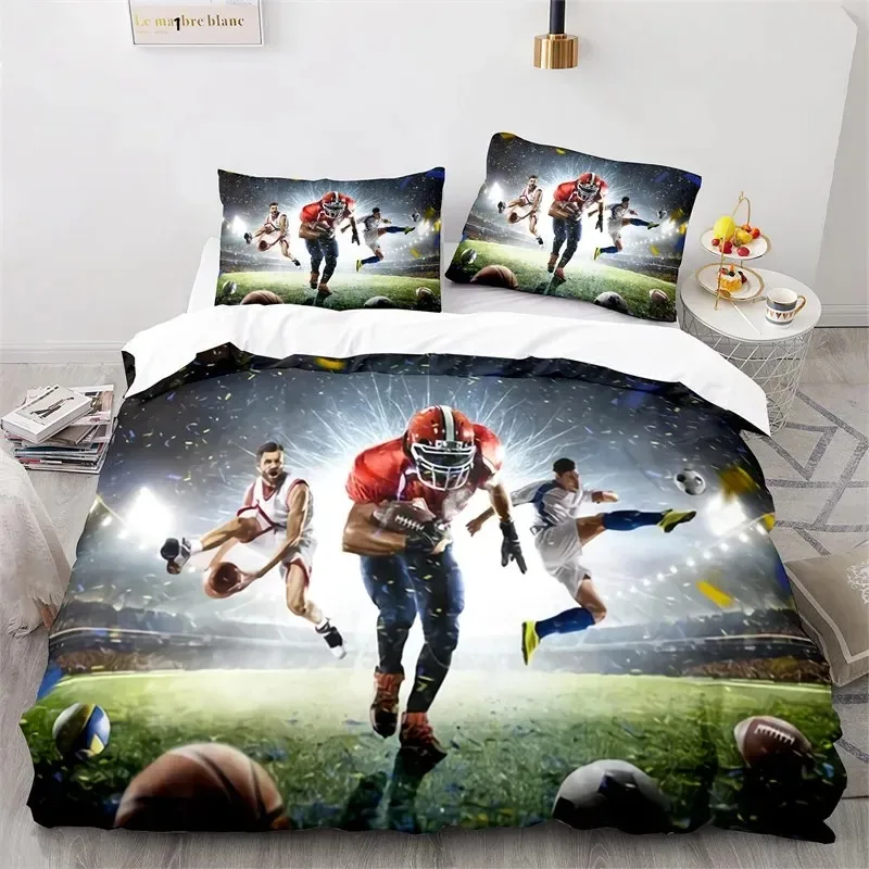 Sports Duvet Cover Set American Football Player Bedding Set for Boys Girls Children Soft Ball Sport Quilt Cover With Pillowcases