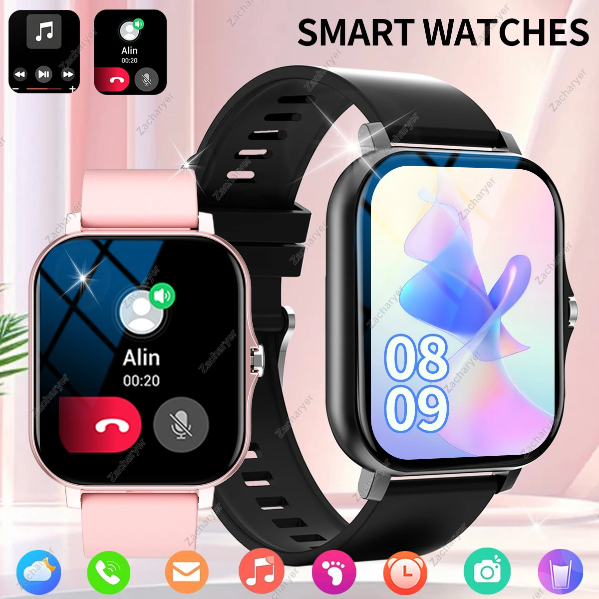 Multi-Sport Mode Smartwatch, Sedentary Reminder, Weather Forecast, Message Notification, Compatible with Android & iPhones