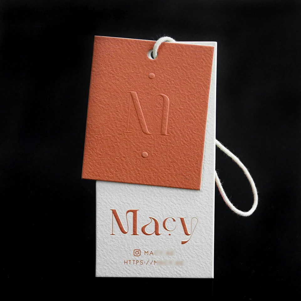 Custom LOGO Embossed Printed Cardboard Clothing Hangtag Specialty Paper with Texture Square Swing Tags Brand Promotion