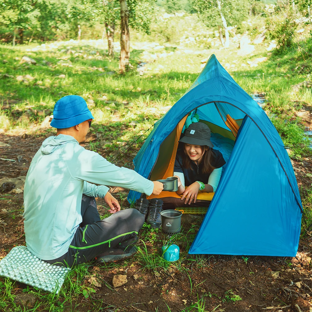 خيمة WIDESEA للتخييم في الهواء الطلق بطول 1.5 شخص بطبقة مزدوجة على شكل عمود السمك 15D نايلون مطلي بالسيليكون خفيفة الوزن للمشي والتخييم باللون الأزرق