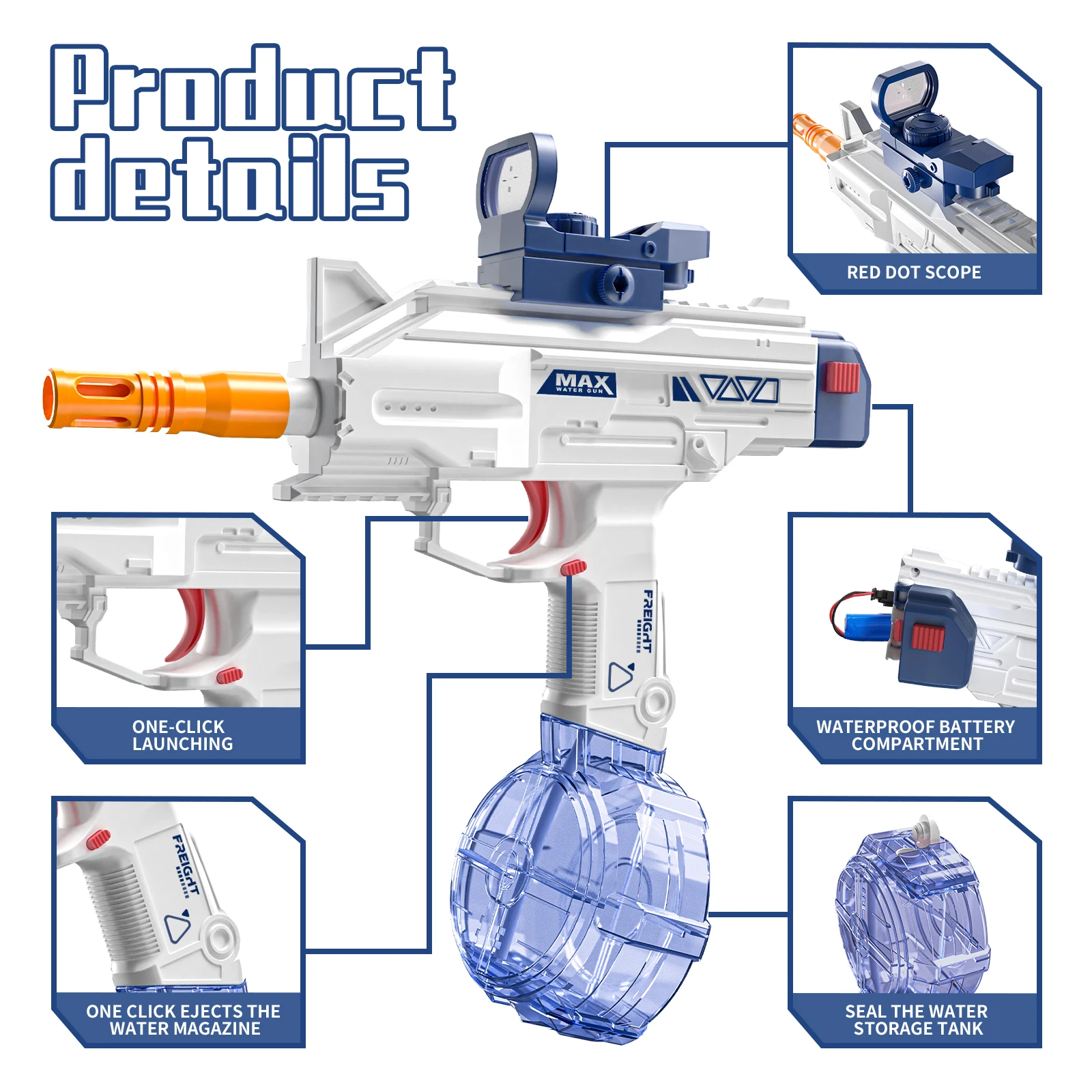 Electric Blue Water Gun for Kids, Large Capacity Super Long Distance Shooting, Summer Outdoor Beach Swimming Pool Party Toy