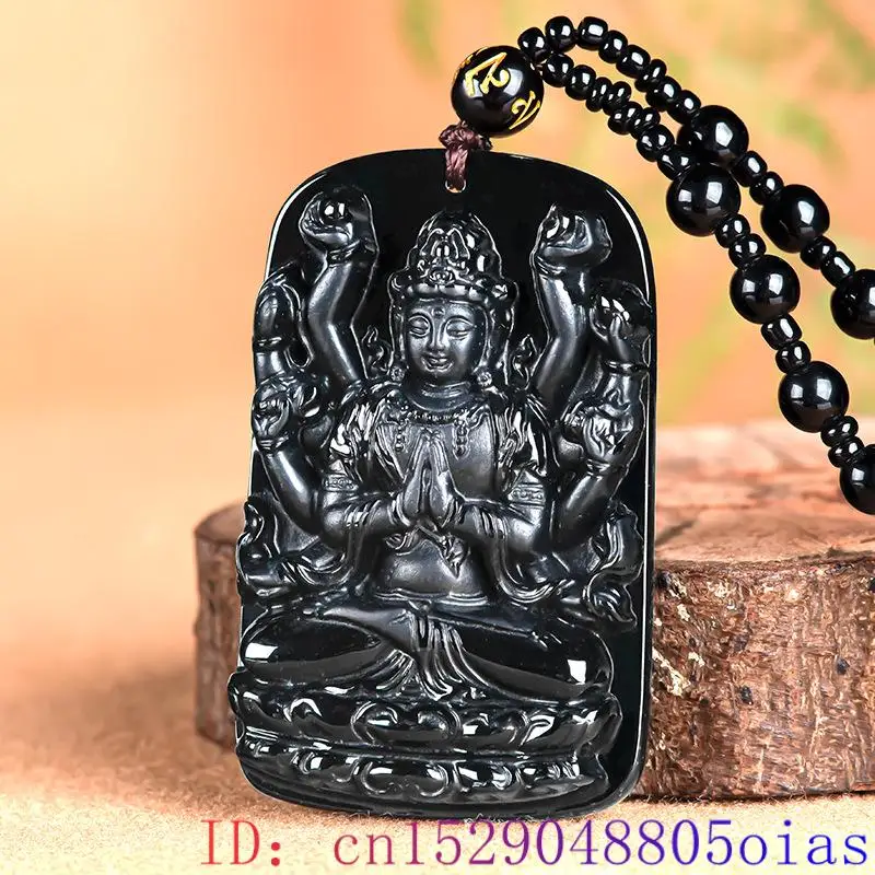 Black Myanmar Jade Bodhisattva Pendant Necklace Men Real Jewelry Designer Amulet Vintage Man Stone Natural Burmese Jadeite