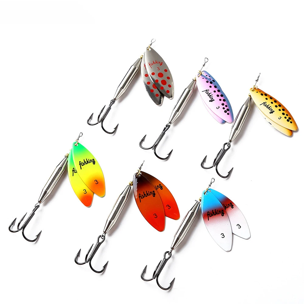 FTK Fishing Lure Brass Spinner Lure Material Long Cast Double Piece With Treble Hook Spoon Bait Carp Fishing  Accessories