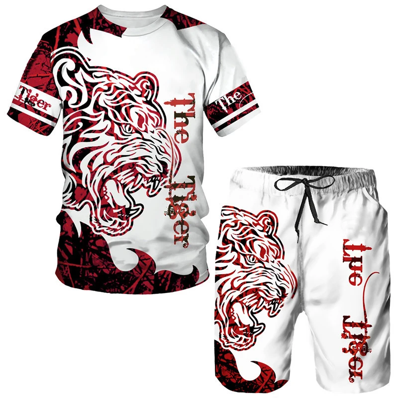 Sommer Mode Tiger 3D Druck T-Shirts Shorts Sets männer Trainingsanzüge Übergroßen Kurzarm T-shirt Hosen Set Mann Anzüge Kleidung