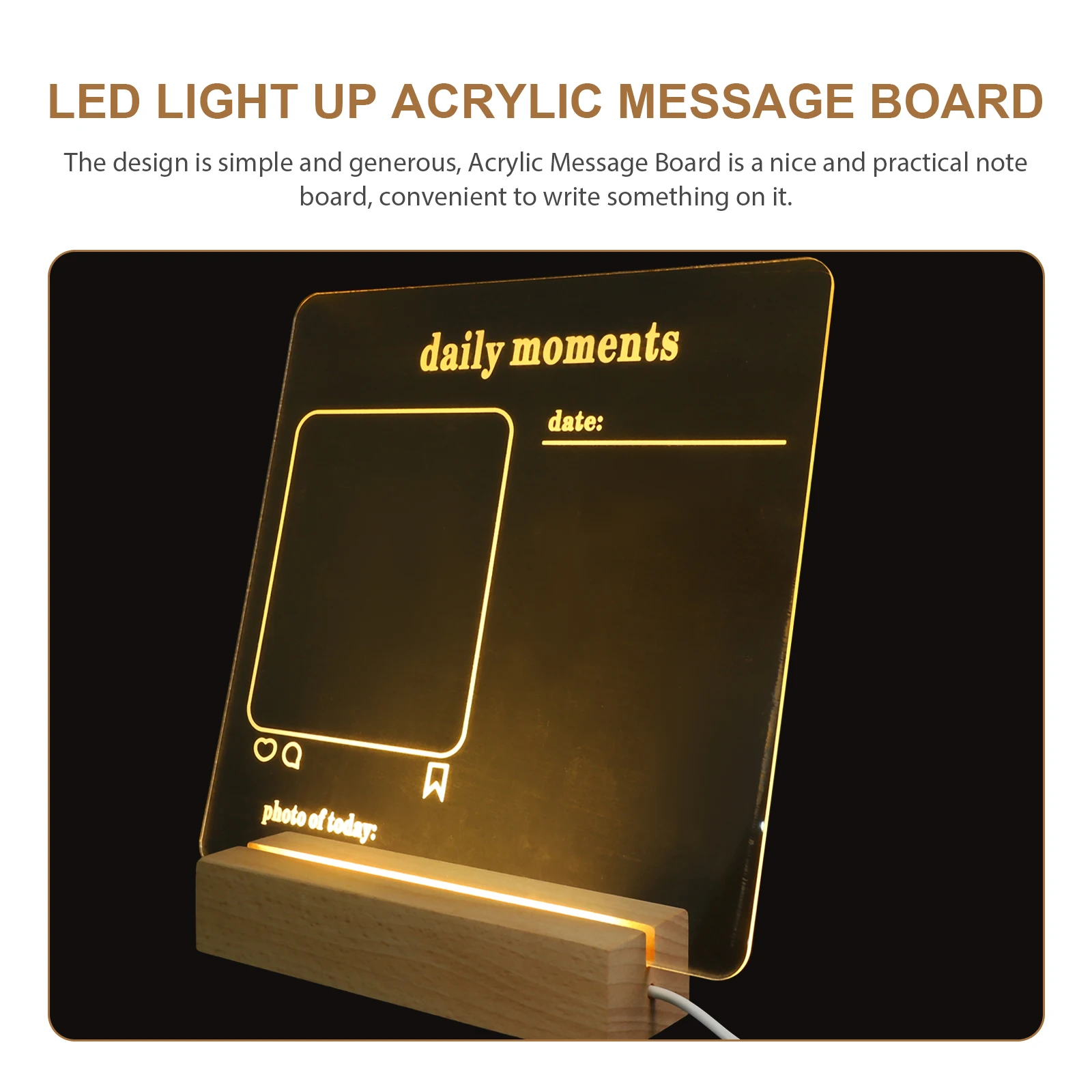 

LED Acrylic Message Board Small Whiteboard Dry Erase Light up Memo Board St Portable Reusable Home Office Study Toy