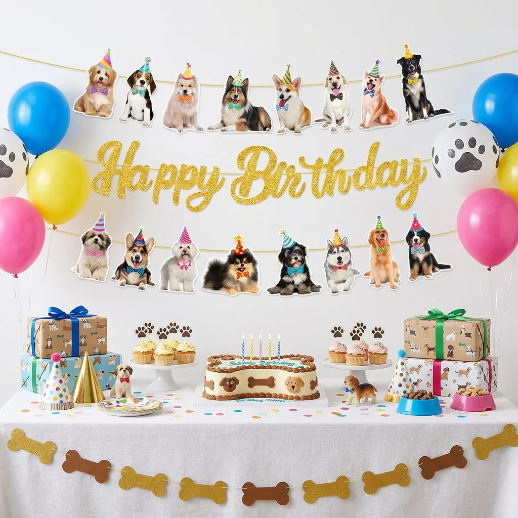 Haustier-Katzen-Hunde-Themen-Geburtstagsparty-Flaggen-Girlande, lustiges Papierbanner, Wimpelkette, Dekoration, niedliche Katzen- und Hunde-Tier-Geburtstagsparty-DIY-Deko – Detail 7
