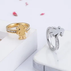 Exquisite Shiny Rhinestone Stainless Steel Rings For Women Men Light Luxury Boy Girl Child Charm Lovers Ring Trendy Jewelry Gift