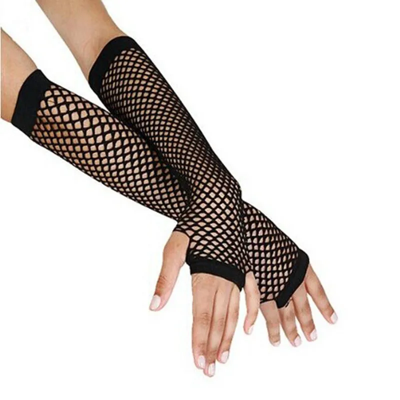 Guantes largos de rejilla sin dedos para niñas, ropa de fiesta Punk, Goth Dance, guantes de malla, gótico, Punk, fiesta de baile de graduación, brazalete de brazo