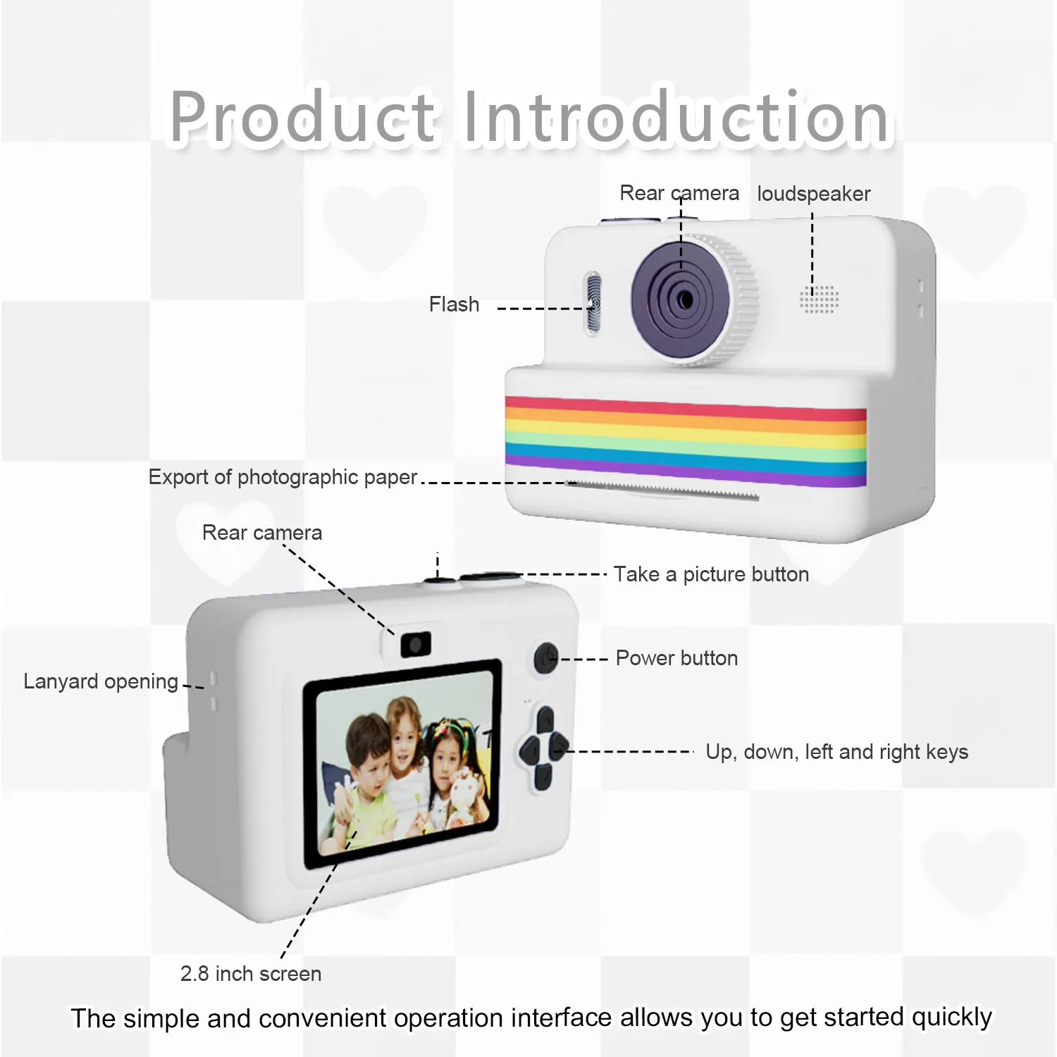 キッズカメラインスタントプリントおもちゃ、ポラロイド小型カメラ、USB充電付き、感熱紙3ロール、ギフト用