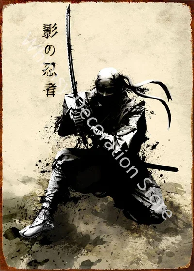 Japanese Samurai Metal Tin Sign Wall Art Character Posters and Prints Home Decorating Picture for Living Room Bedroom Aesthetic