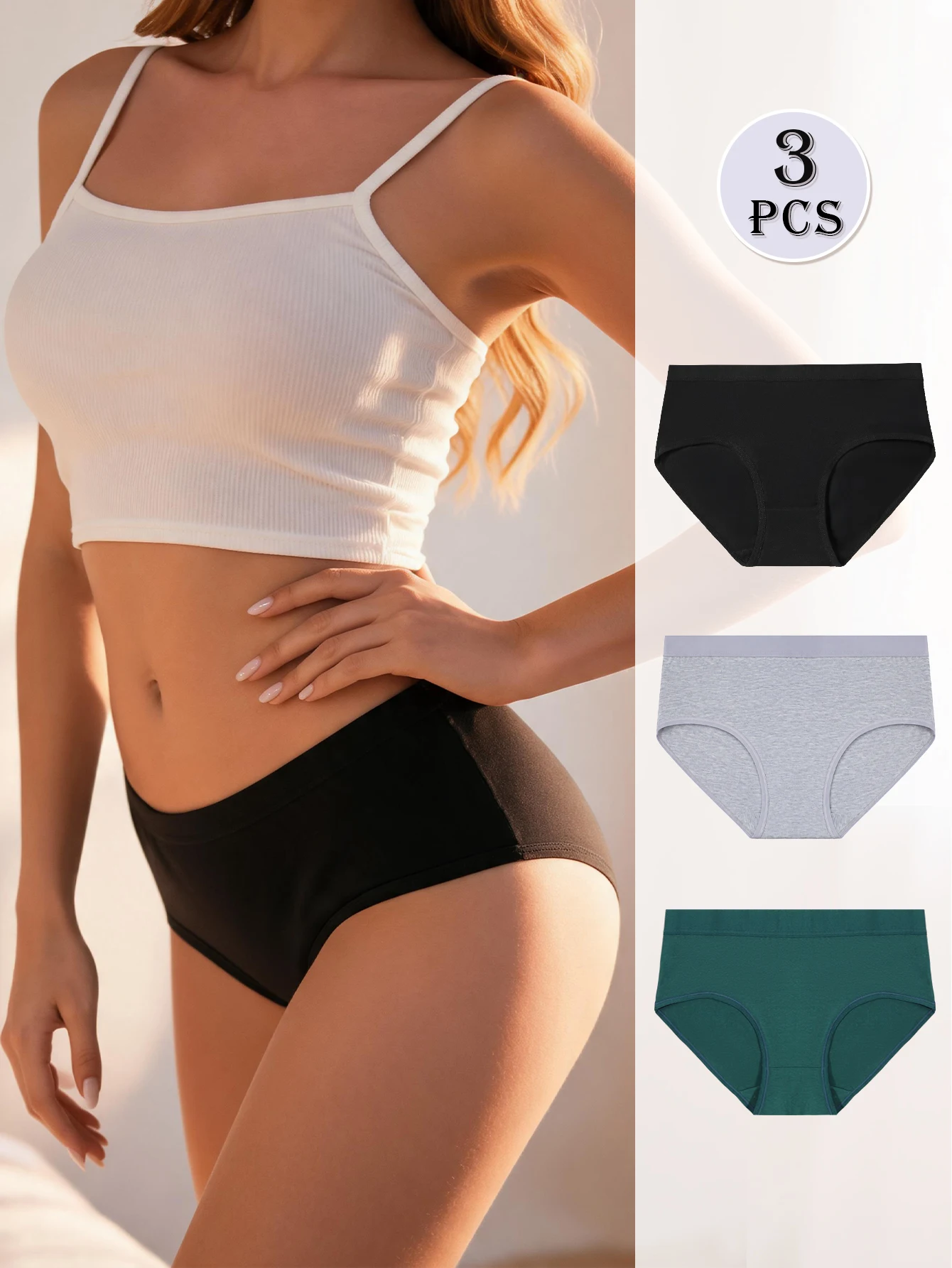 BANNIROU 3-Pack Women's Briefs, Comfortable Breathable Cotton Triangle Pants, Soft Fit for All Seasons, Casual Daily Wear