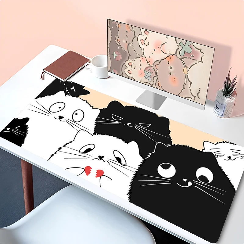 Green Plants Mouse Pad Computer Flowers Cat Gaming Desk Mat Large Anime Gamer Cabinet Mousepad Laptop Kawaii Extended Desk Mat