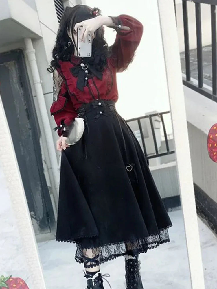 Kawaii Frauen Shirts Lolita Y2k Nette Japanischen Stil Bluse Elegante Langarm Süße Tops Casual Ästhetischen Hemd Camisas De Mujer