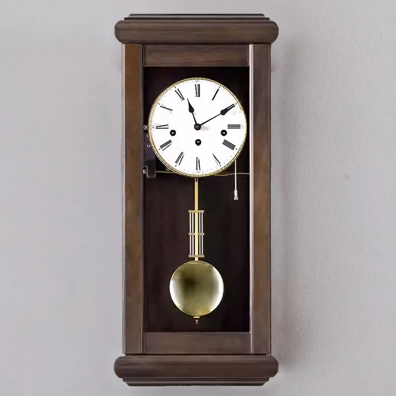 Solid wood mechanical wall clock creative decoration large wall watch living room home fashion retro clock
