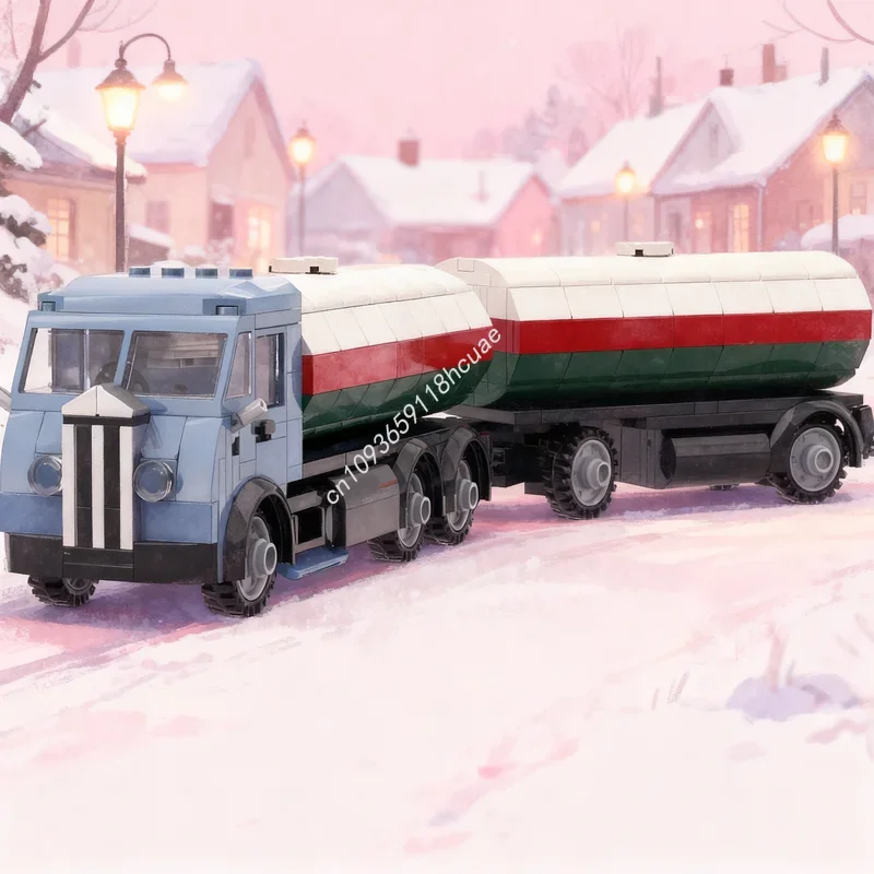 

588pcs MOC Vintage Octan Tank Truck Modular Streetscape Model Building Blocks Architecture Creative Toys Festival Gift Idea