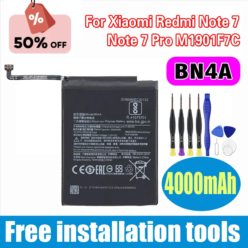 Baterai BN4A 4000mAh Baru untuk Xiaomi Redmi Note 7 Note 7 Pro M1901F7C Baterai Pengganti Ponsel Berkualitas Tinggi