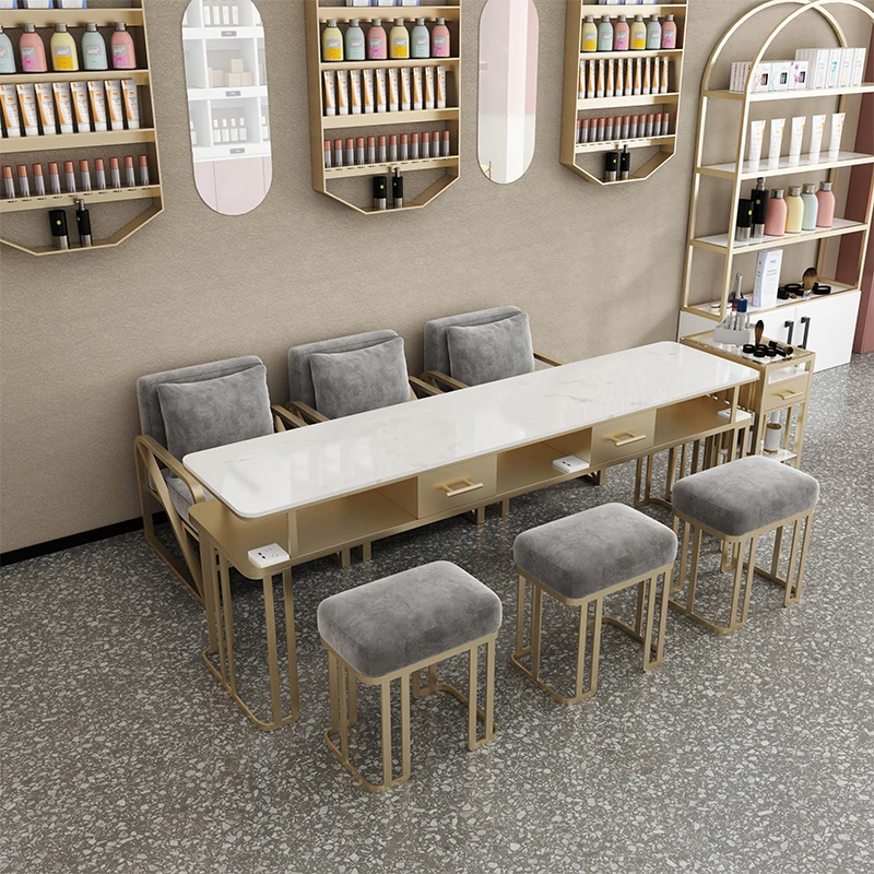 

Internet celebrity light luxury wrought iron manicure table and chair set nail salon table single double three e****mical