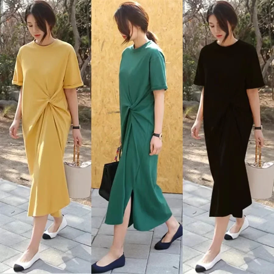 Skirt Women's Loose Casual French Dress Short Sleeve Long Dress T-Shirt Skirt