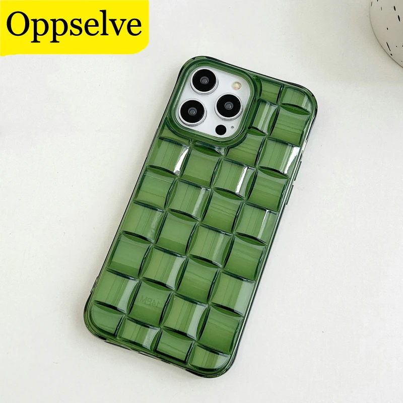 3D Braid Shockproof Protective Phone Case For Iphone 15 14 13 12 11 Pro Max Plus TPU Silicone Green Transparent Bumper Cover