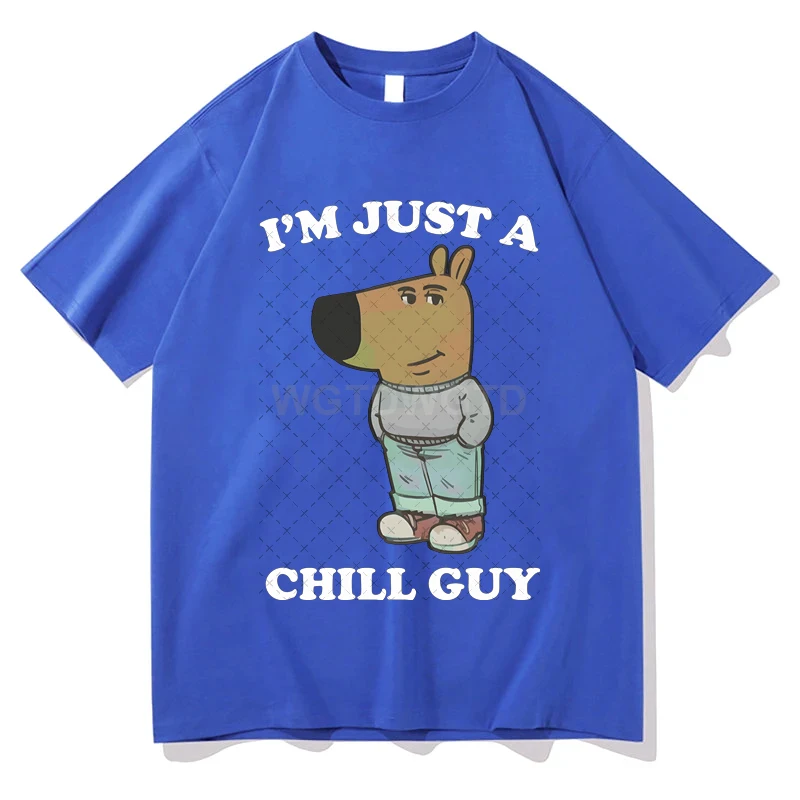 Men's Summer Loose Size Creative Just A Chill Guy Meme Graphic Printed T-shirts Casual Sports Round Neck Short Sleeved T-shirts