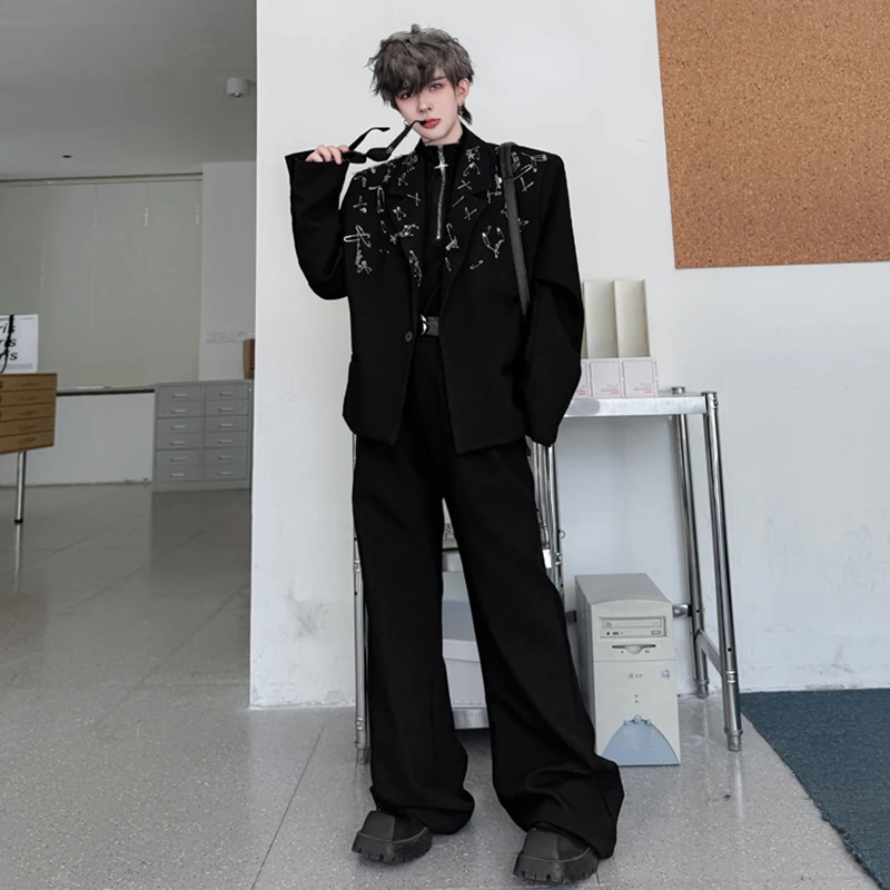 LUZHEN Elegant Handsome Two-piece Sets 2025 Autumn Personalized Street Blazer Men's Metal Pin Decorate Straight Trousers JY4462