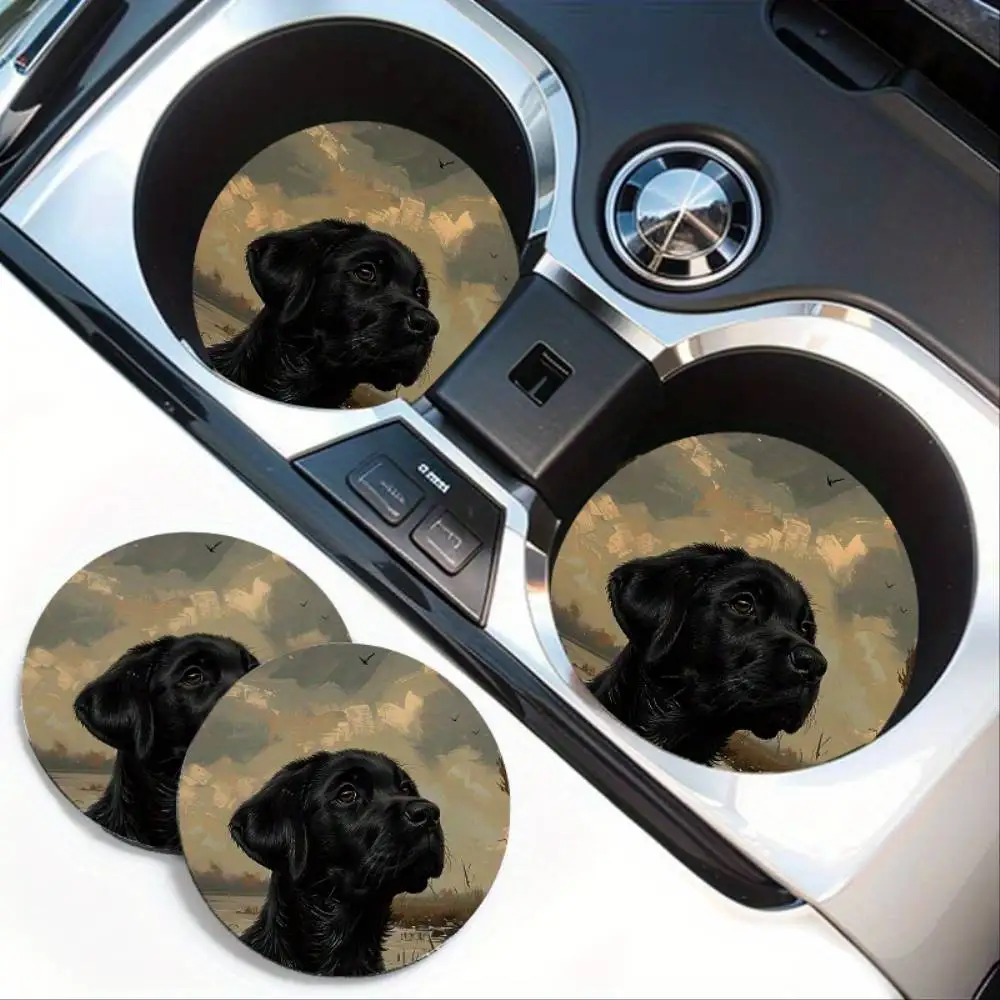 Swamp Black Dog Pattern Car Coasters 2pcs Non-slip Heat Insulation Cup Slot Mats Car Interior Accessories