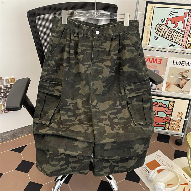 

Retro Camouflage Work Pants Men's Summer Straight Leg Waed orts Casual Trousers Trendy Youth Loose Fit Seven-Foot orts