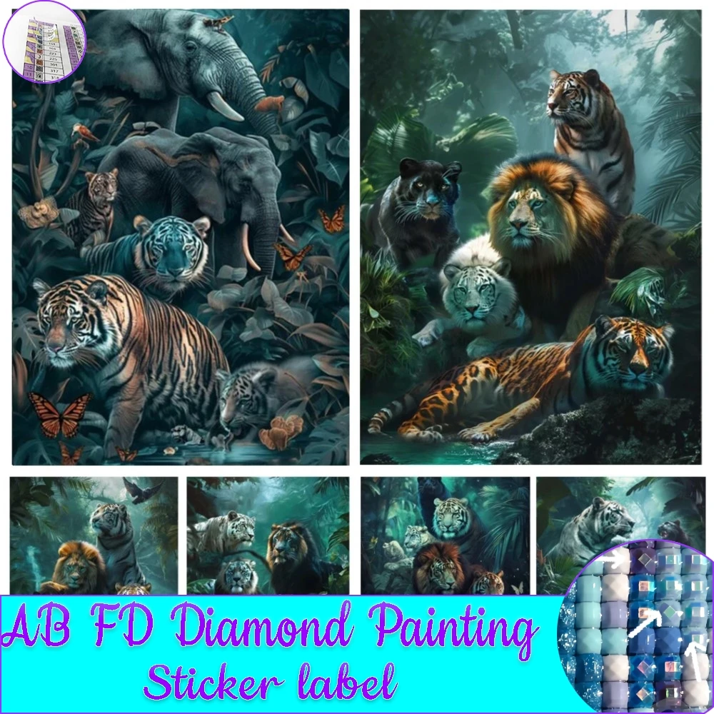 AB FD Diamond Painting Lion Mosaic Tiger Diamond Cross Stitch Set Living Room Bedroom Decoration With Stickers Labels