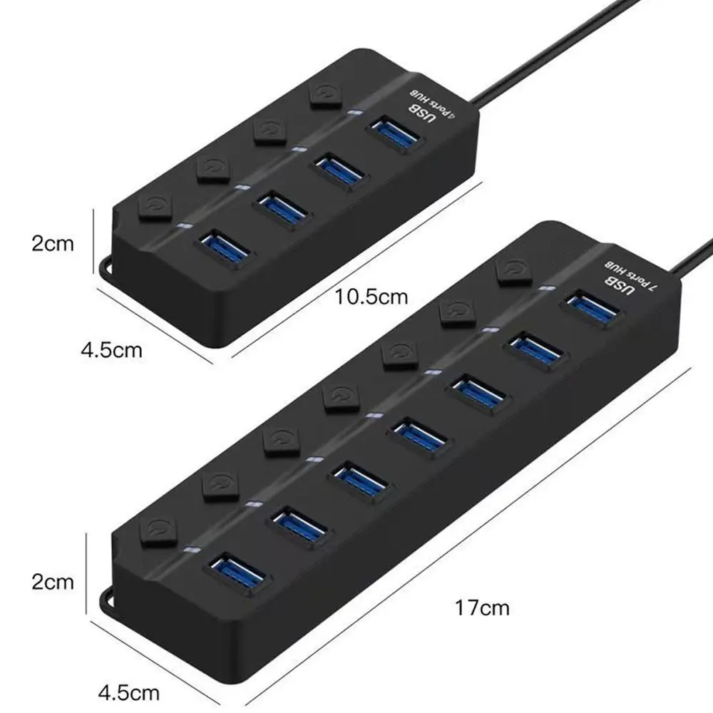 개별 스위치가 있는 7/4 포트 USB 허브 분배기, 멀티 포트 소켓 전원 켜기/끄기 스위치 충전기 분배기, USB2.0 어댑터 허브