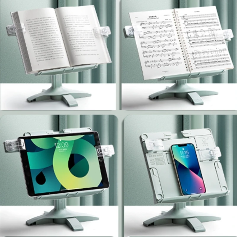 New Angles Height Adjustable Book Holder Reading Stand With Page Clip Foldable Bookstand For Textbook Music Sheet Tablet