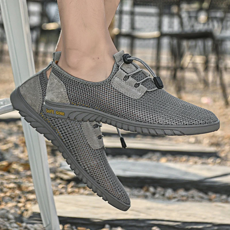 

Летняя мужская дышащая спортивная обувь с открытыми отверстиями, легкие кроссовки для бега, уличная мягкая удобная прогулочная обувь с сеткой, размер 36-46