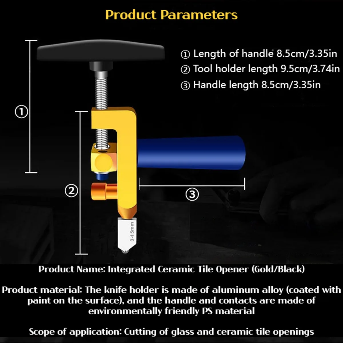 2-in-1 integrated glass cutting knife, made of aluminum alloy, high-strength blade can cut glass/tiles/mirrors, etc., home hand