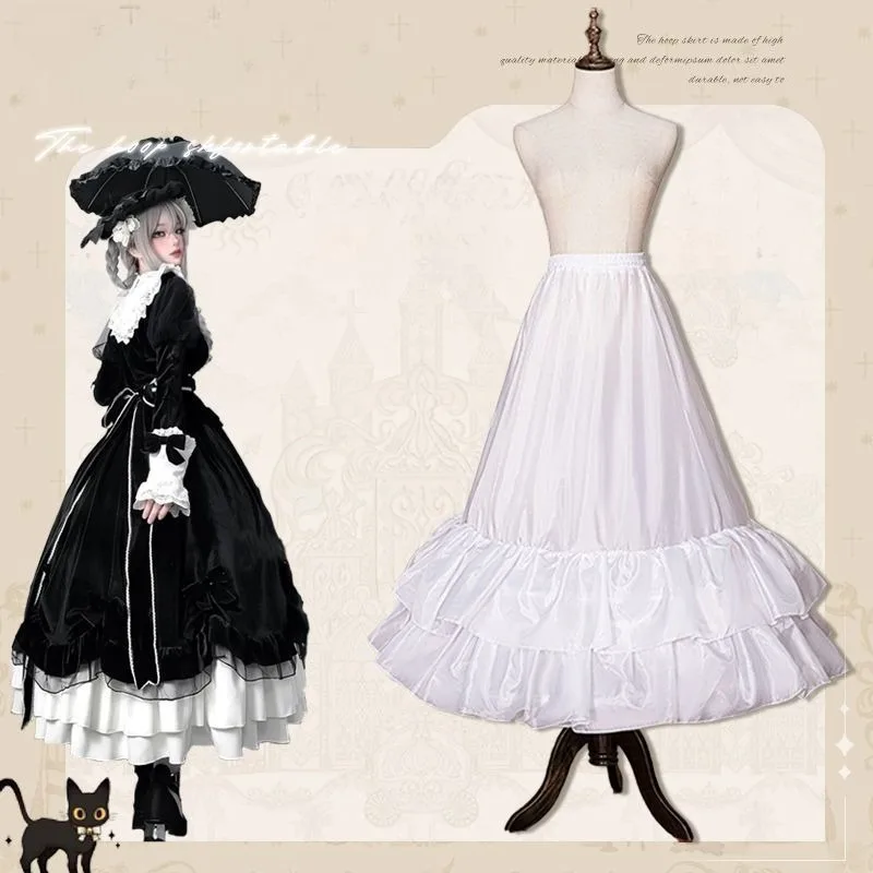 

Lolita Petticoat Crinoline Underskirt Wedding Adjustable Fishbone Brace Layers Ruffle Tulle Bubble Skirt for Performance Dress