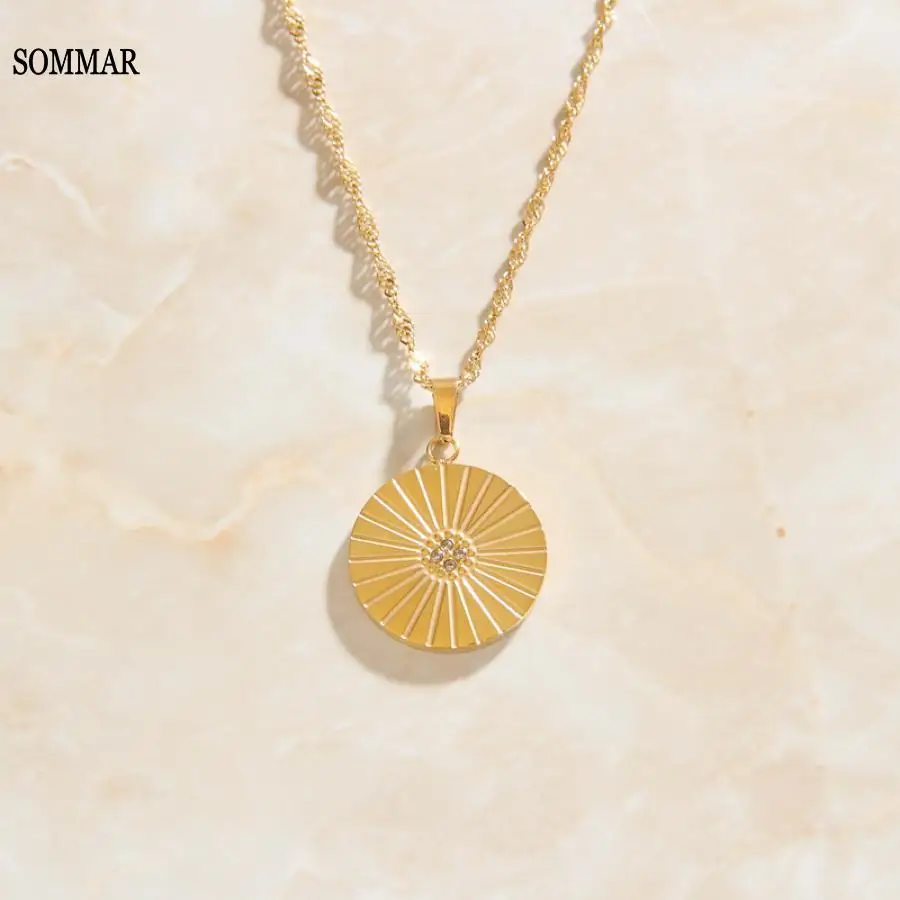 SOMMAR Newest Gold color necklaces pendants for women Batch Flower Round Coin Shape tattoo choker bone