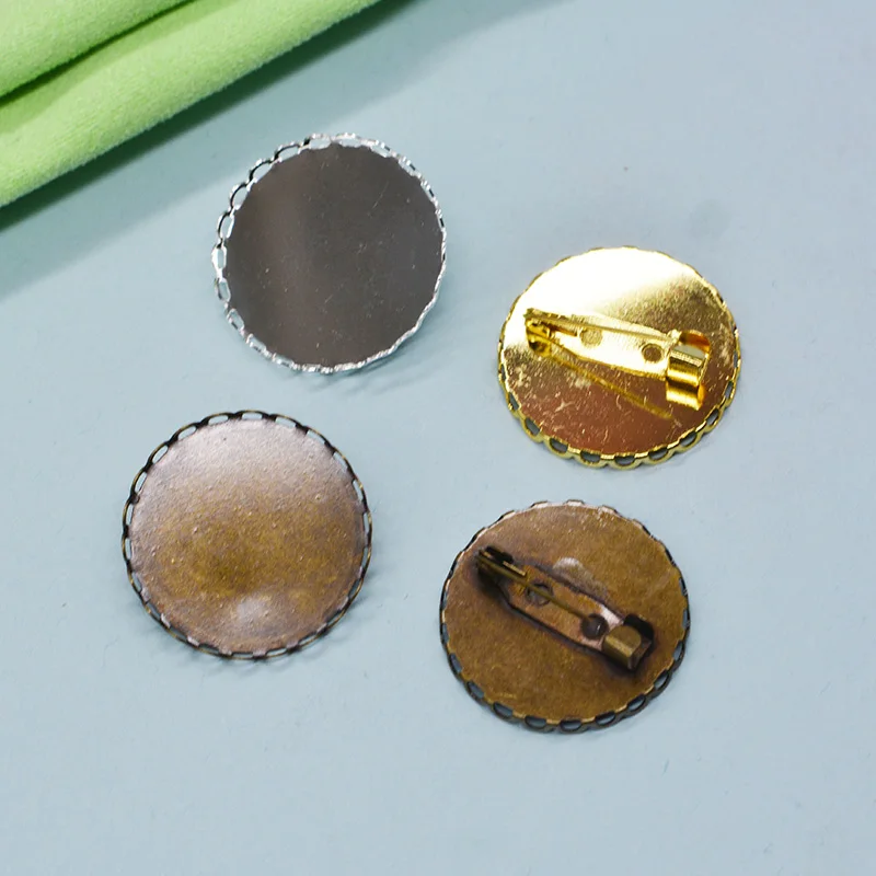 

100PCS 25mm Round Pin Settings Brass Blank Pin Brooch Settings Cabochon Base Tray Bezel Cabochons Cameo DIY Jewelry Finding