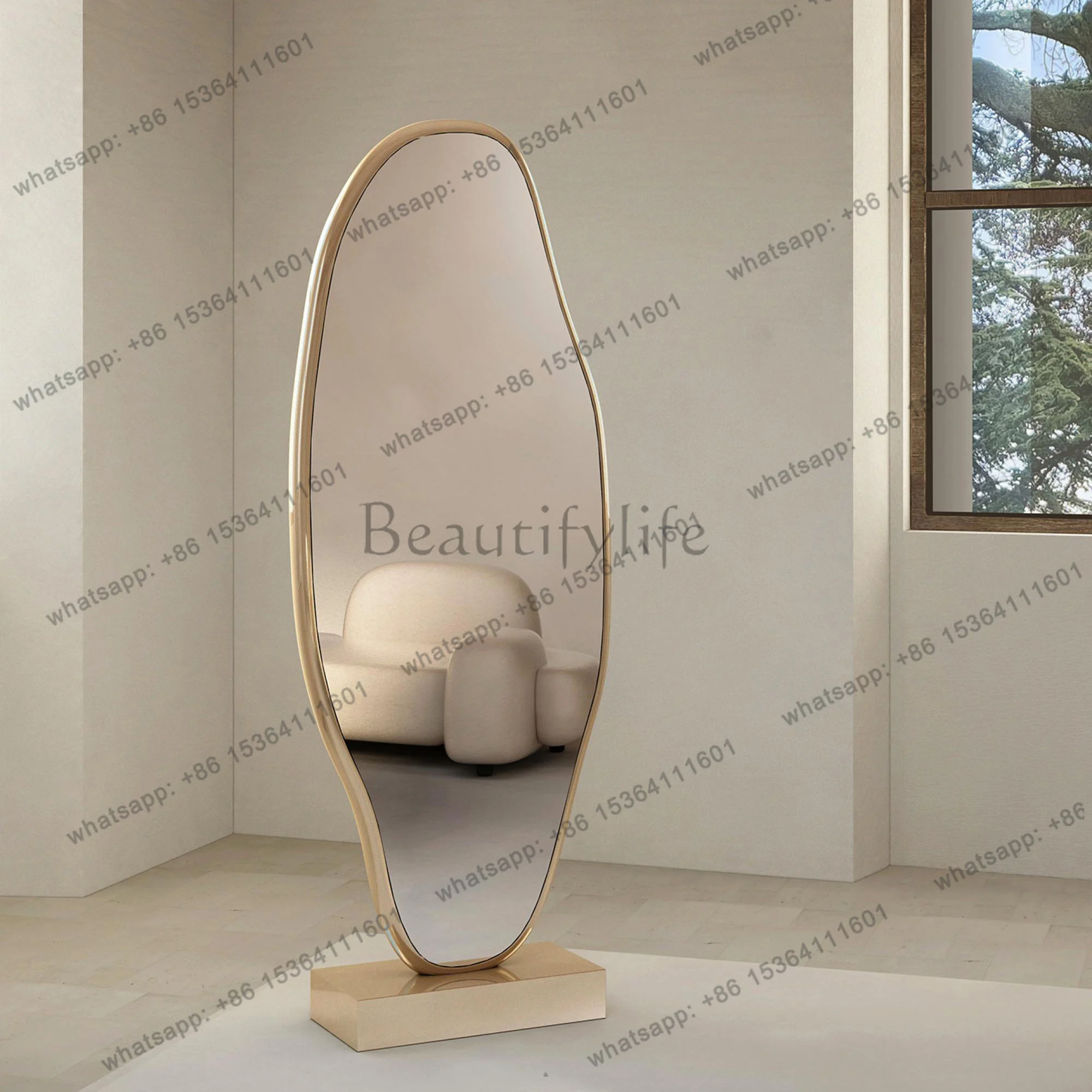 

French art light luxury design special-shaped full-length mirror clothing store vertical floor-to-ceiling living room decoration