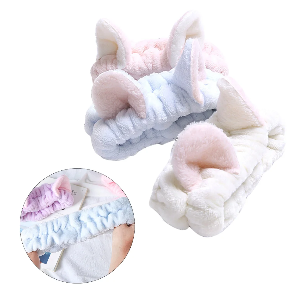 

3 Pcs Headband for Washing Face Facial Hair Elastic Fluffy Headbands Makeup Cartoon