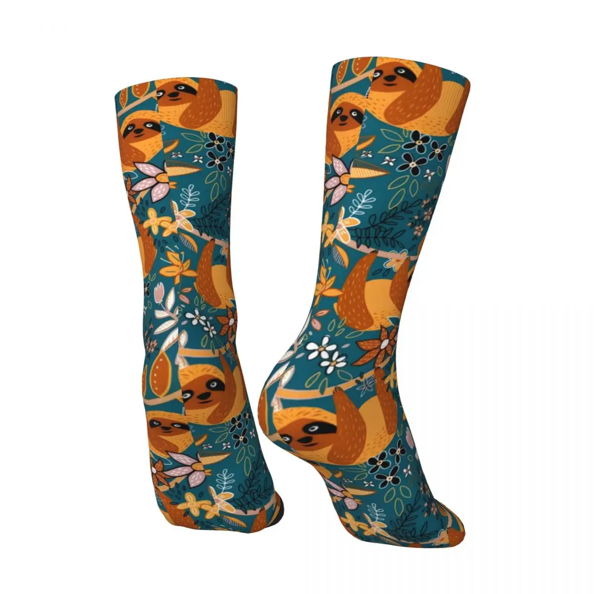 Happy Boho Sloth Floral Men's Socks Vintage Harajuku Street Style Novelty Pattern Crew Sock