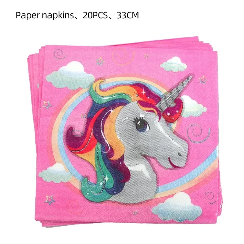 Disney Pink Unicorn Theme Children\'s Birthday Party Balloon Flag Paper Napkins Table Cloth Decorative Supplies