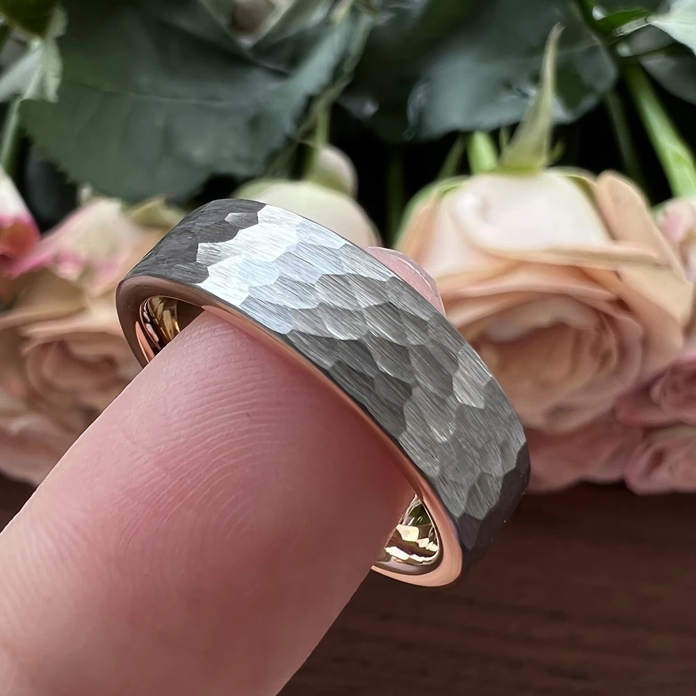 6mm Wolfram karbid ring vielfältig gehämmert für Männer Frauen Verlobung Ehering gebürstet fertig Komfort Passform – Detail 19